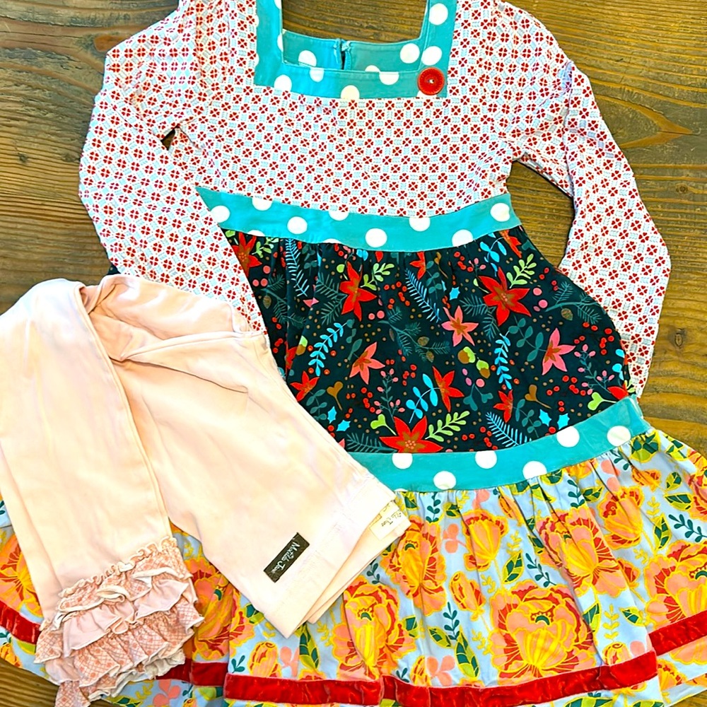 Matilda Jane Christmas Dress size 8 with matching leggings